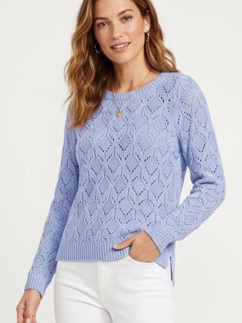 LOFT Light Blue Pointelle Cotton Sweater